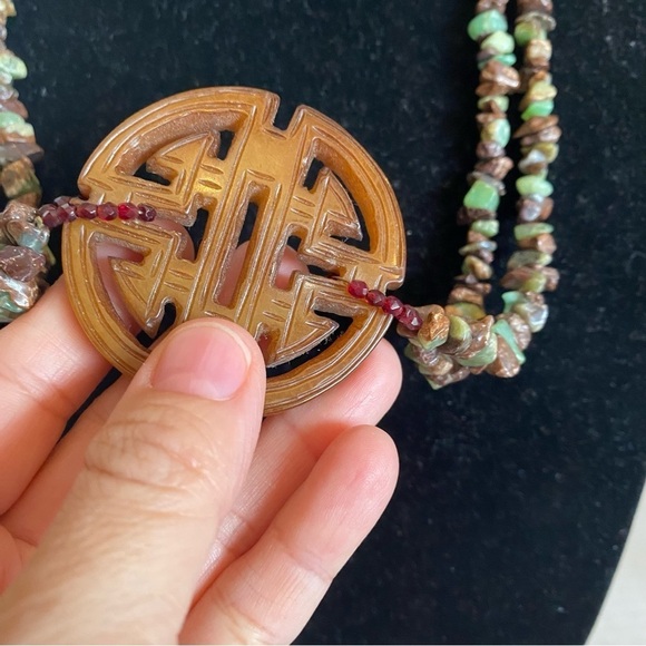 Brown Nephrite Jade Ornate Carved 2.25" Pendant Adjustable Statement Necklace - Picture 12 of 16